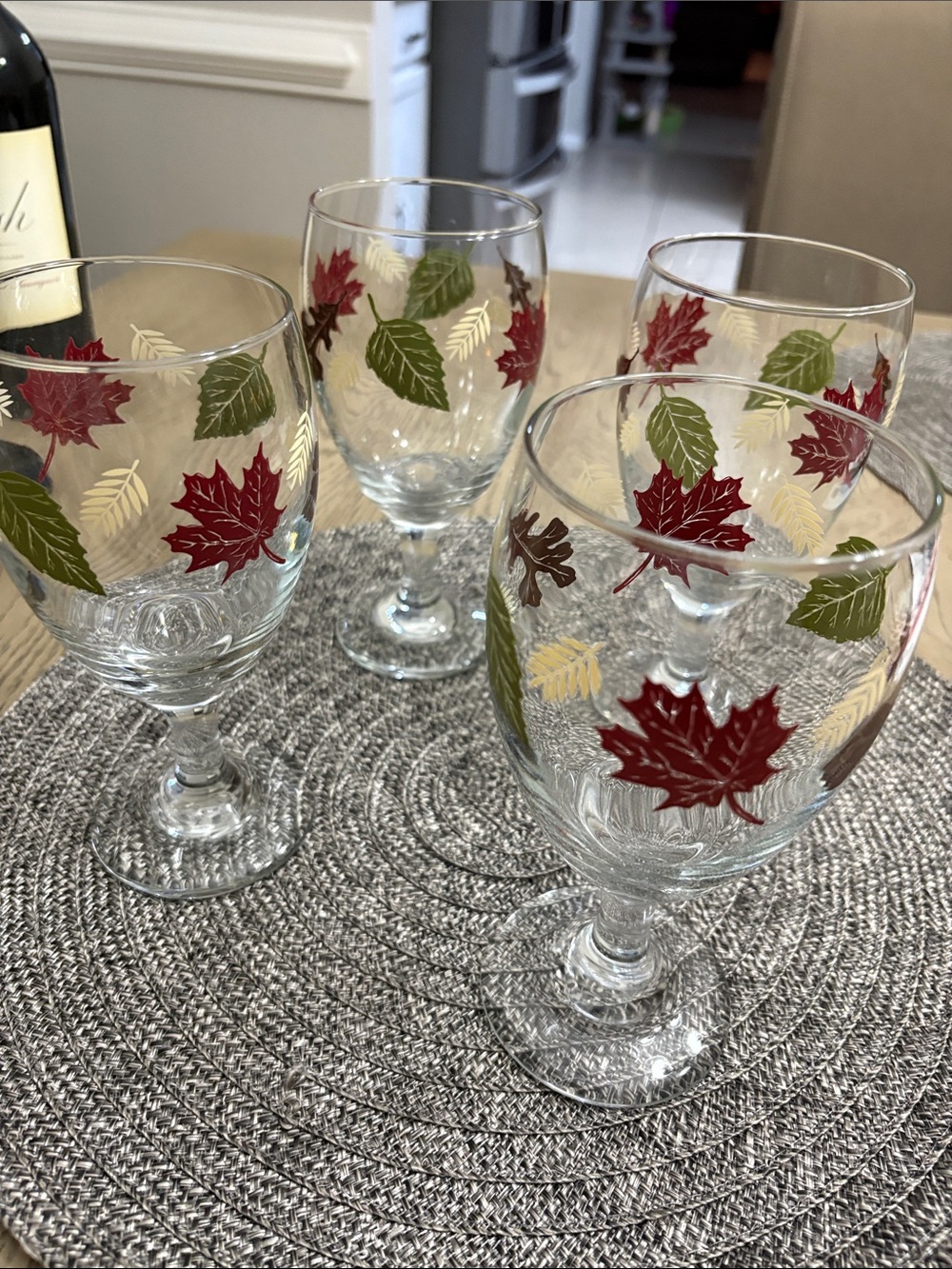 Decorative Fall Leaf Wine Glasses in Red, Green, and Gold - Set of 4